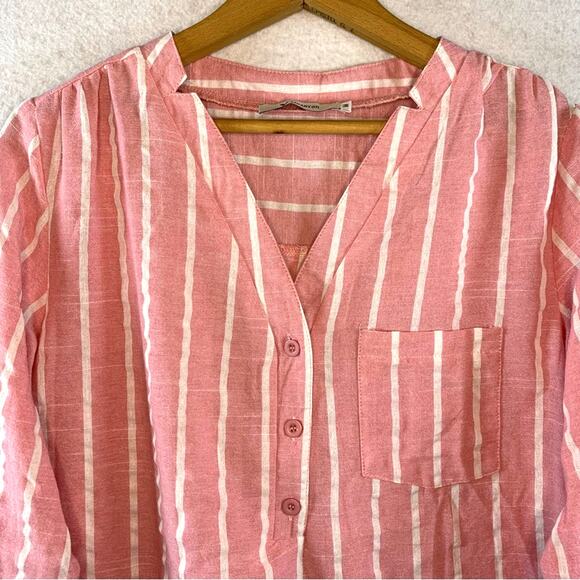 Yidarton Womens Cotton Flax Top Sz M Pink White Stripped Preppy Beachy Coastal - Picture 2 of 12